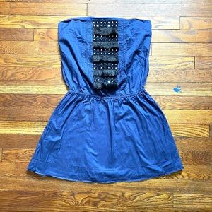 St. Roche strapless cotton voile fringed mini dress size Small